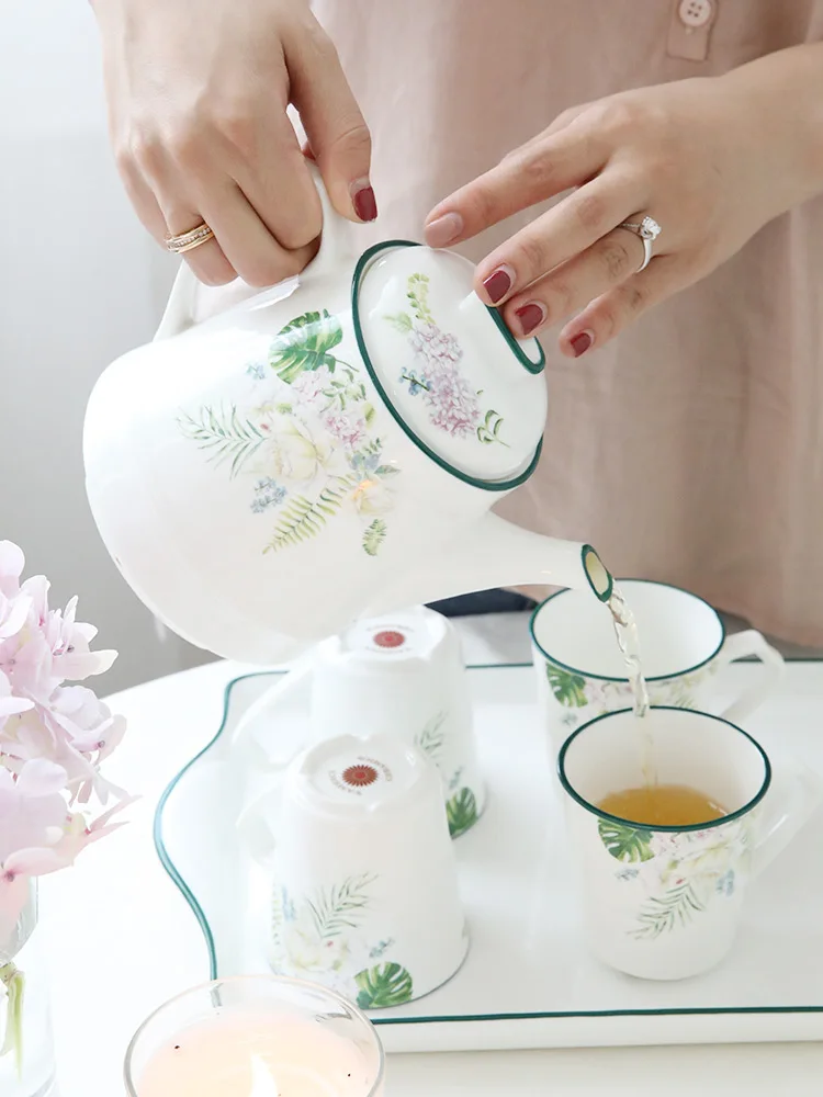 Juego De t&eacute; blanco, Taza De cer&aacute;mica europea, juego De t&eacute; De flores De la tarde, tetera De porcelana, Jogo De Xicaras, vajilla-3