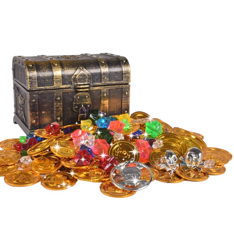 

Plastic Gold Treasure Coins Captain Pirate Party Pirate Treasure Chest Child Treasure Chest Gold Coin Toy