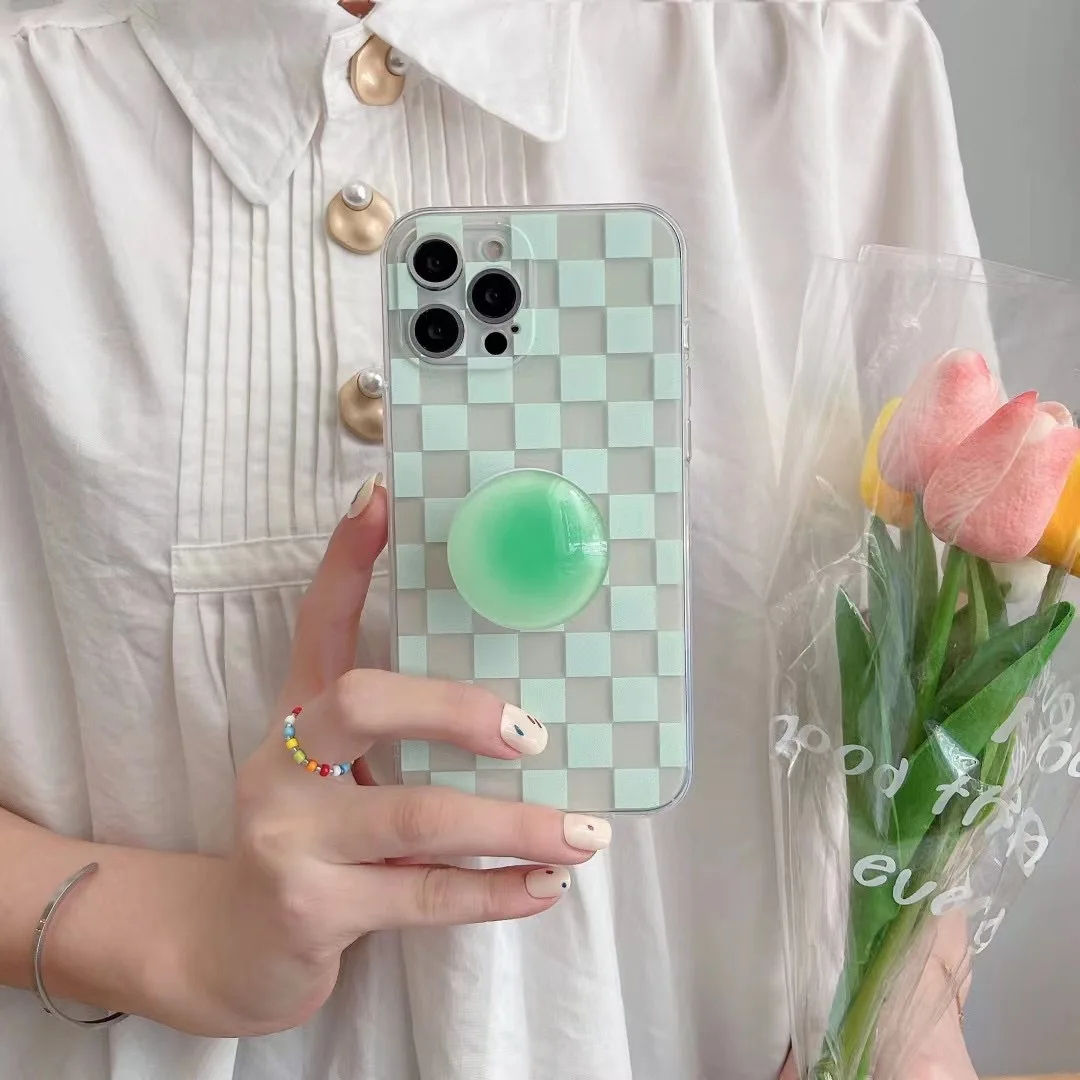 

INS Korean Refreshing Flower texture Bracket Clear Phone Case For iPhone 11 12 Pro Max XR XS Max 7 8 Plus X Soft Silicon Cover