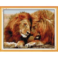 everlasting love lions chinese cross stitch kits ecological cotton stamped printed 14ct 11ct diy new year decorations for home