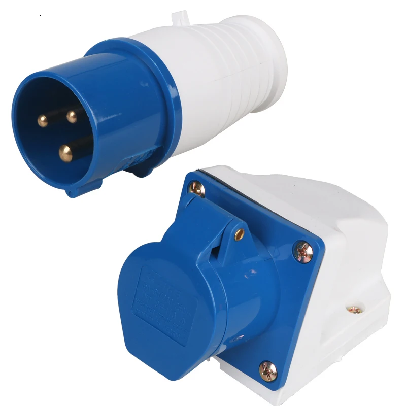 16 Amp 3 Pin промышленная вилка+ розетка 220-250v всепогодный Ip44 2p