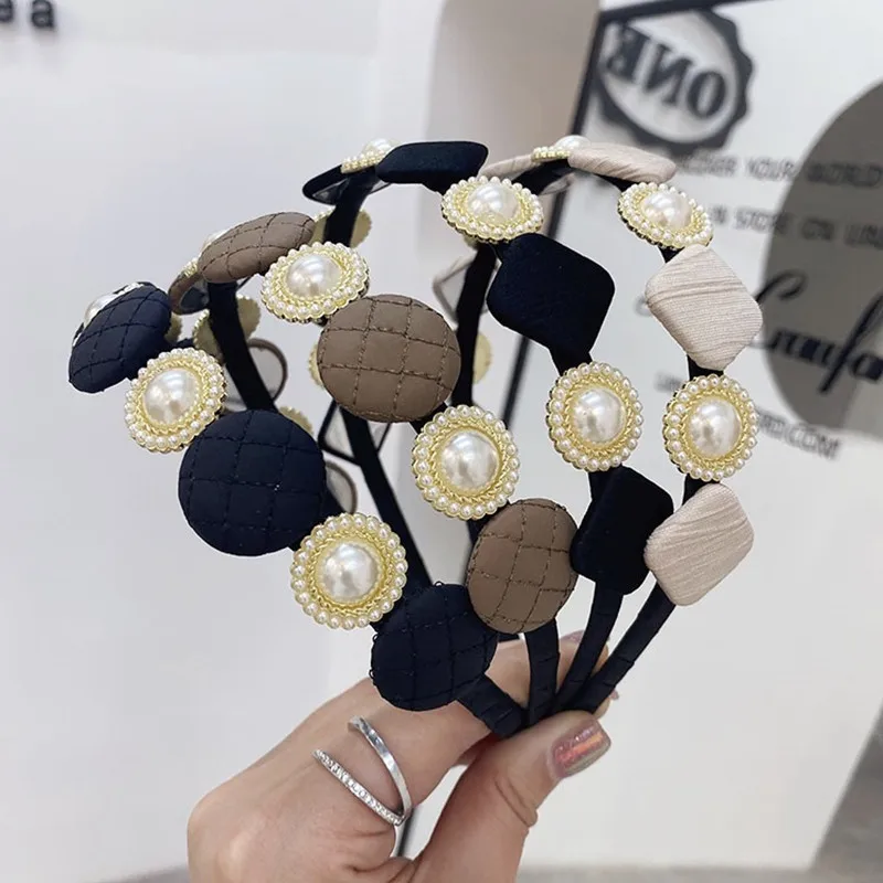 

Pearl headbands fashion hair accessories women mesh square thin side hairband bridal wild hair band headwear boutique Spring new