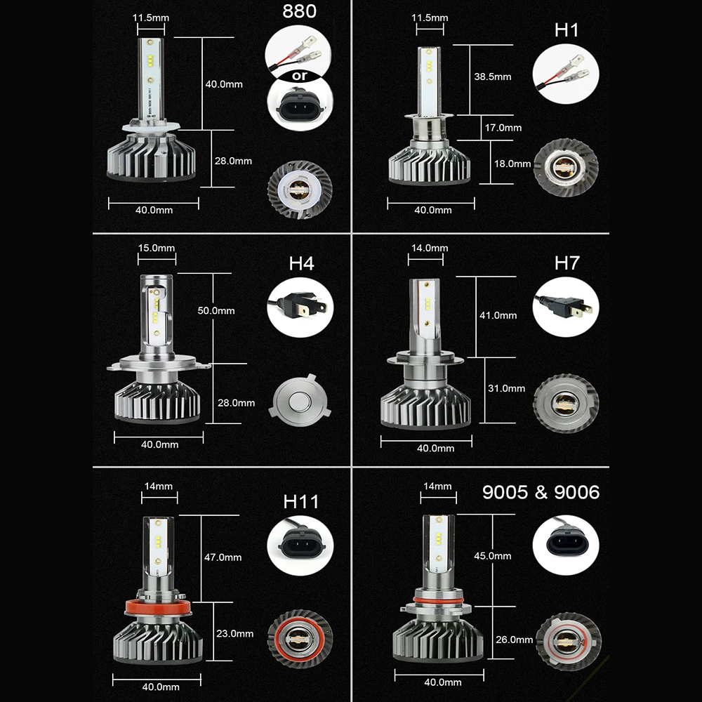 Zdatt зэс автомобилей головной светильник H4 H7 led 6000K H1 H8 H9 H11 9005 9006 HB3 HB4 880 светодиодные