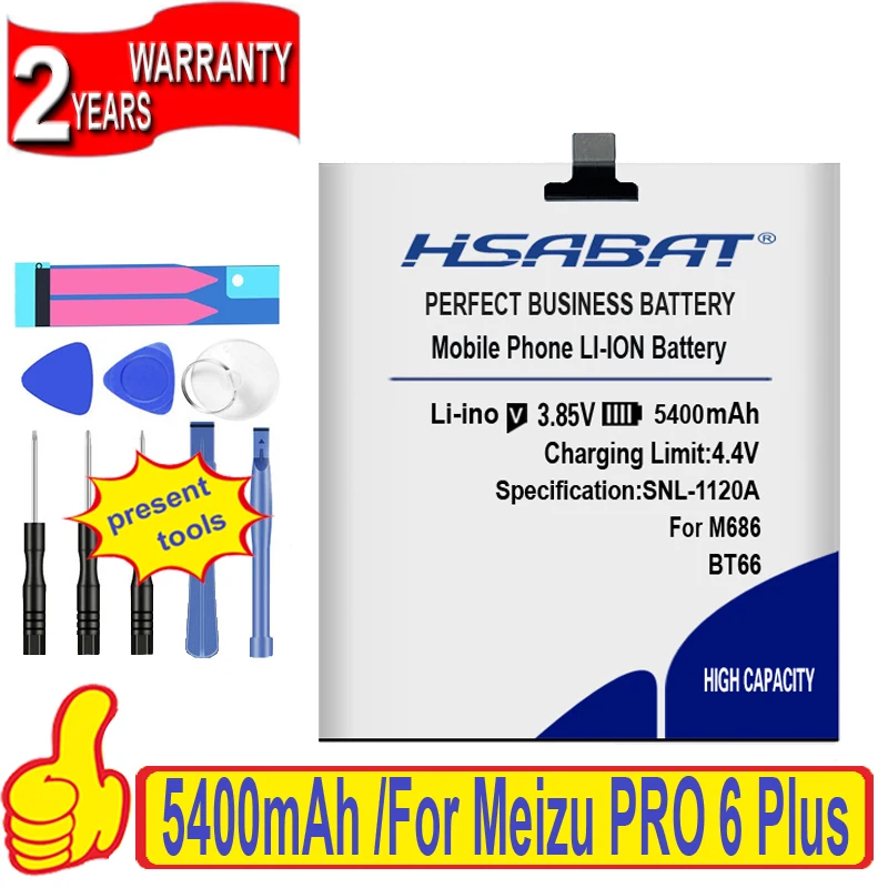 Топ-бренд 100% новый 5400 мАч BT66 Аккумулятор для Meizu PRO 6 Plus PRO6 M686 M686G M686Q батареи +