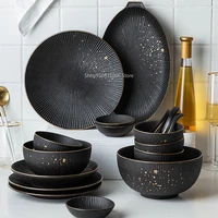 phnom penh household kitchen tableware european creative steak plate black ceramic dishes spoon bowl dish flatware set