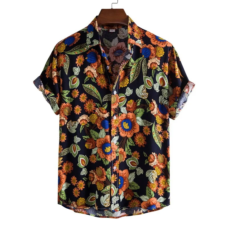 

2021 New Arrival Men's Shirts Men Hawaiian Camicias Casual One Button Wild Shirts Printed Short-sleeve Blouses Tops