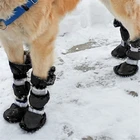 Ботинки для собак 4 шт.компл. водонепроницаемая обувь для домашних животных со светоотражающими полосками прочная нескользящая подошва для средних и больших собак 5 размеров