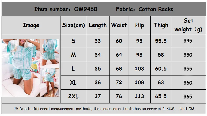 

WEPBEL Women's Tie-Dyed Printed Loose Home Wear Casual Suit Autumn Short Sleeve O-Neck T-shirt + Lace-up Pocket Shorts Suit