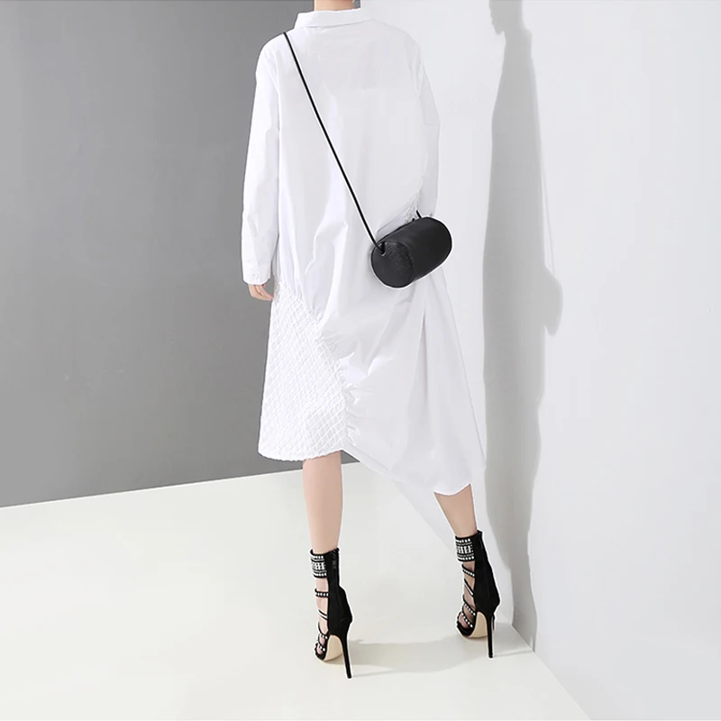 Женское платье рубашка черное/белое ассиметричное Кружевное большого размера с