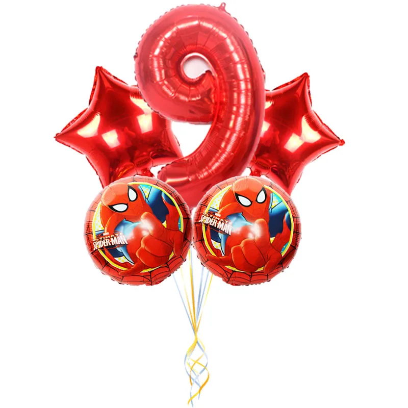 5pcs red spider 9 5 шт. воздушные шары из фольги Человека-паука с гелием 3" шар с номером Гелиевый шар мультяшный герой детские игрушки Воздушные шары Декорации дня рождения Globos - Цвет: 5pcs red spider 9