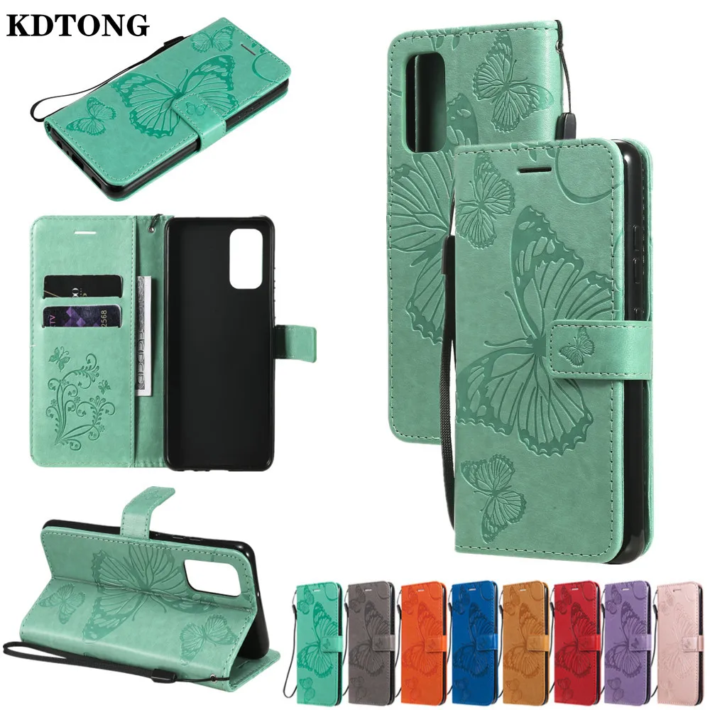 

Flip Leather Phone Case for Samsung Galaxy S20 Ultra Plus FE A71 A51 5G 4G Note 20 Etui Wallet Stand Embossed Butterfly Cover