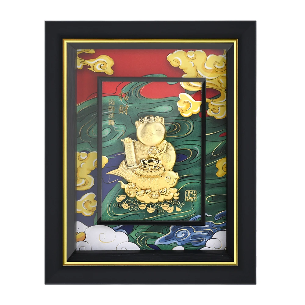 

Картина из золотой фольги Lucky Cat, Настенный декор в японском стиле, картины с кошками и монетами, декоративная живопись, украшение для гостин...