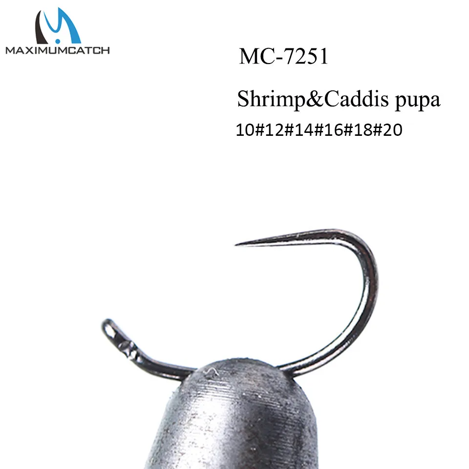 

Maximumcatch MC-7251, 100 шт., креветки и Caddis Pupa, привязывающие взгляд крючки для вязания рыбы, безвредные для рыбы, 10 #/12 #/14 #/16 #/18 #/20 #, крючок для нахлыста
