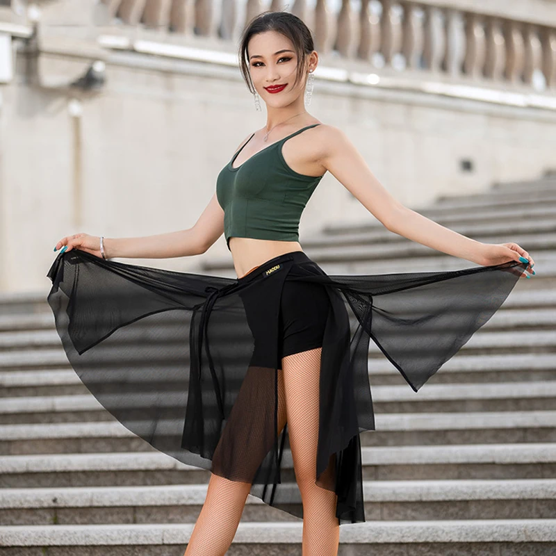 

Latin Dance Dress New Summer Gauze Dance Skirt Adult Women Black/Purple Slit Skirt Tango Samba Dancing Practice Wear BL4450