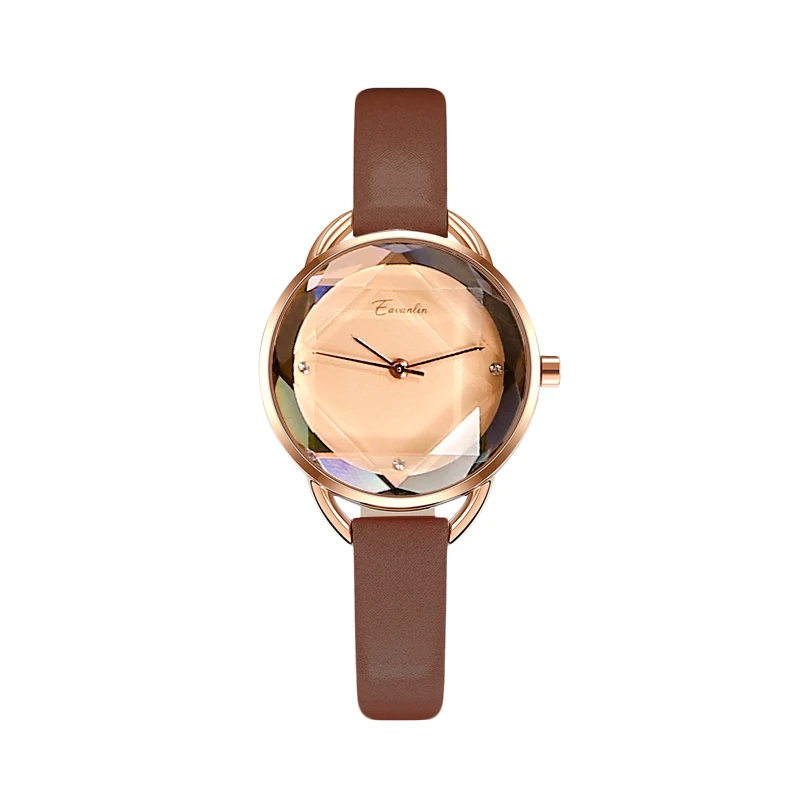 

Simple Brown White Womens Watch Waterproof Diamond Face Dial Leather Ladies Quartz Wristwatches Female Watches Clocks Girls Gift