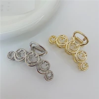 TIMEONLY Cute Multi Circles Smile Metal Hair Claws Large Cross Hair Clips Trendy Gold Silver Color Vintage Hair Clamps for Women
