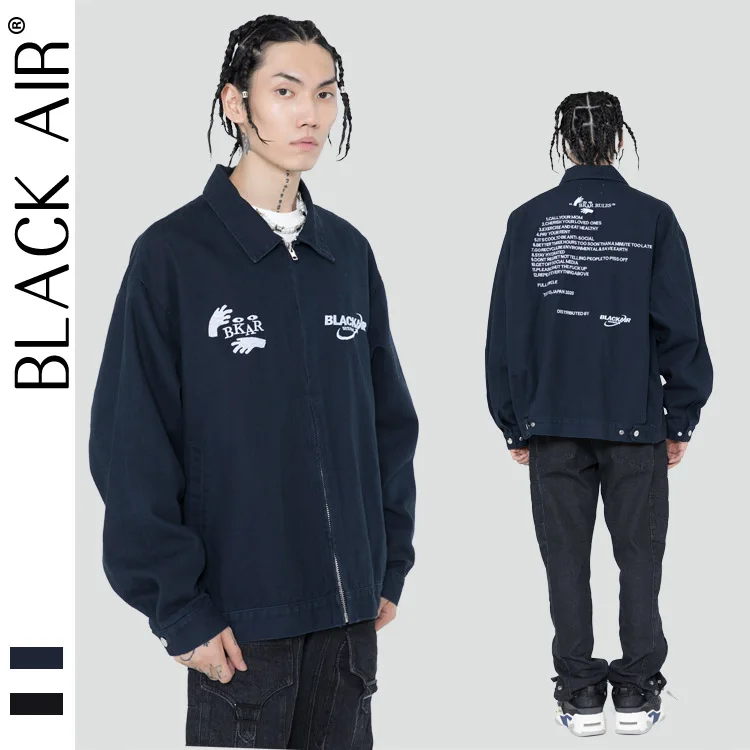 

BLACKAIR Embroidered Letter Casual windbreaker jacket High Street Fashion men jacket 2021 Fall/Winter Men Denim Jacket DY818