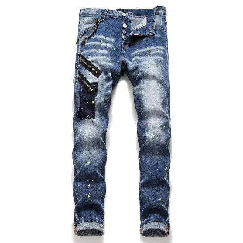 

DSQUARED2 европейские и американские новые стильные итальянские популярные брюки, мужские облегающие джинсы на пуговицах, черные брюки-каранда...
