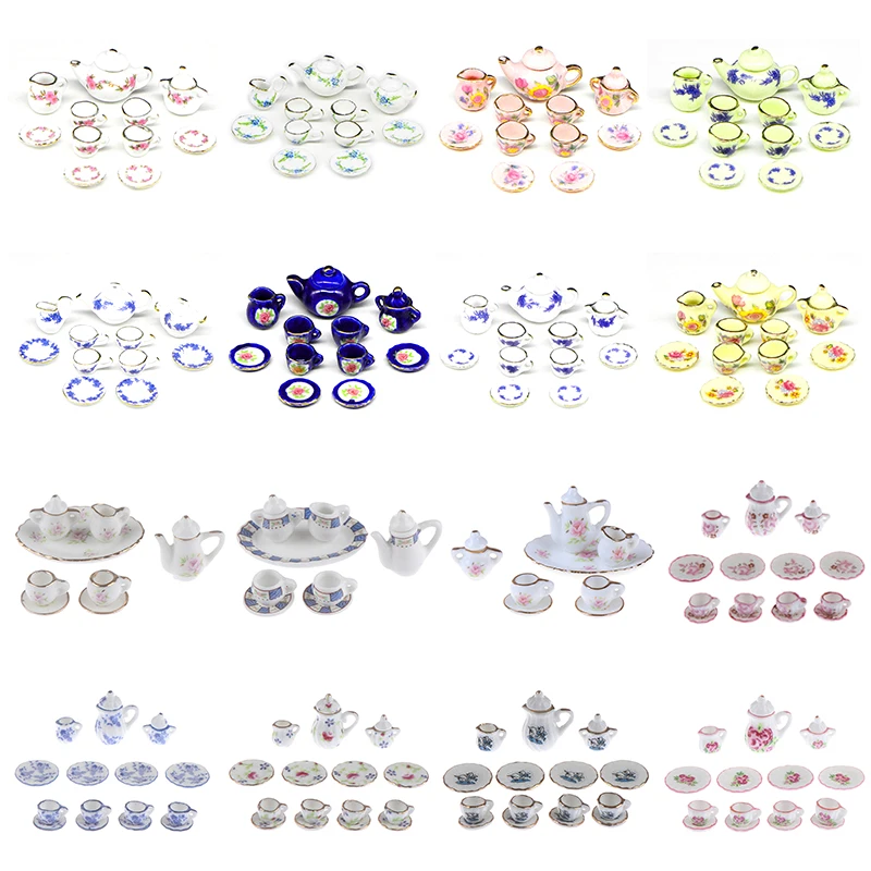 

1set 1:12 Dollhouse Miniature Porcelain Tea Cup Sets Flower Tableware Kitchen Dollhouse Furniture Toys For Children Tea Cups