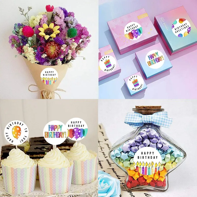 

50-500pcs 2.5 cm Stickers Roll Gift Scrapbooking Sealing Stickers Thank You Letter Design happy Birthday Wedding Present Label