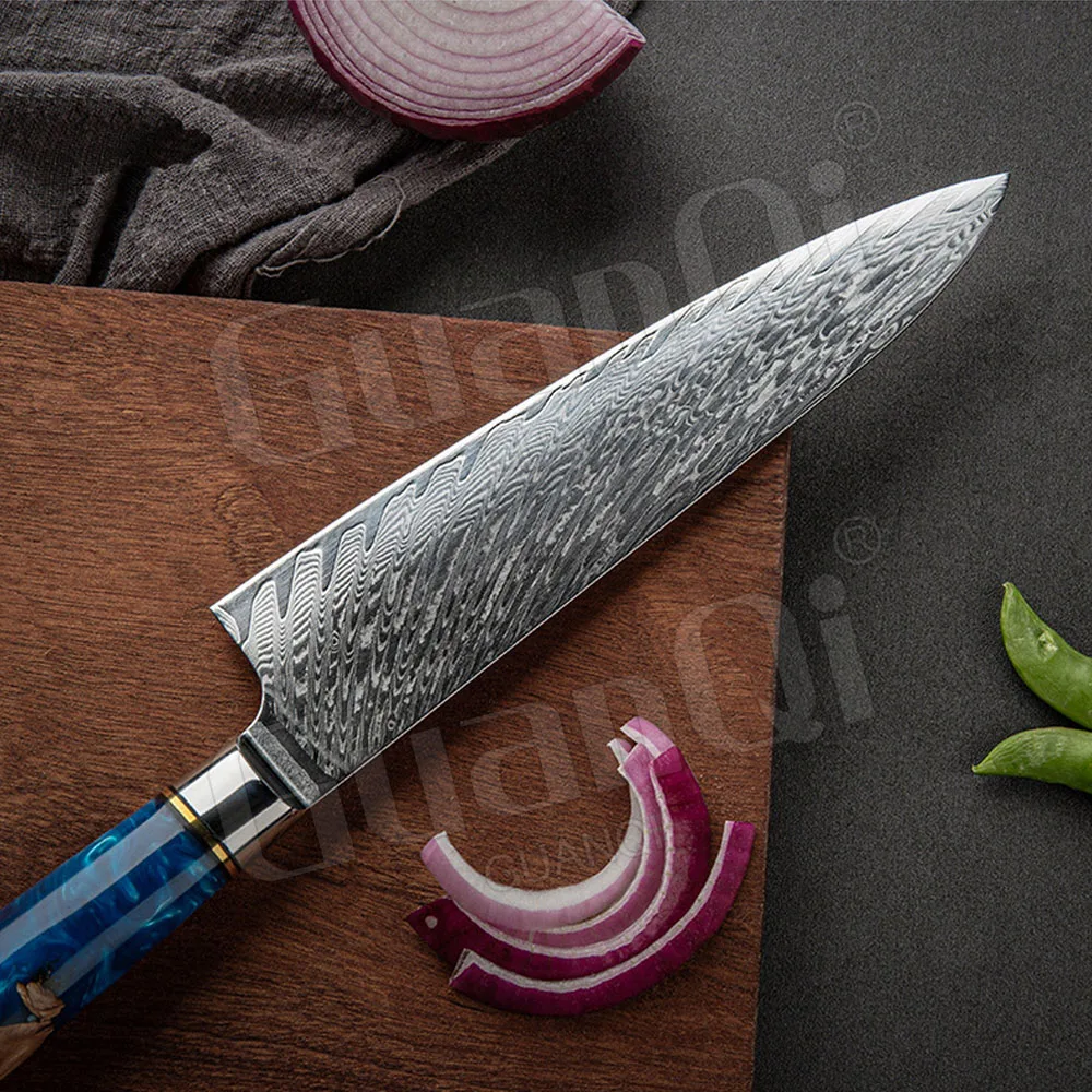 Нож шеф-повара из дамасской стали Профессиональный кухонный резец с лазерным