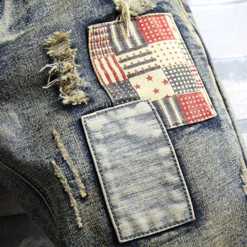 

And American Personality High Street Characteristic Denim Shorts Men's High Street Hole Patching Beggar Pants Jeans