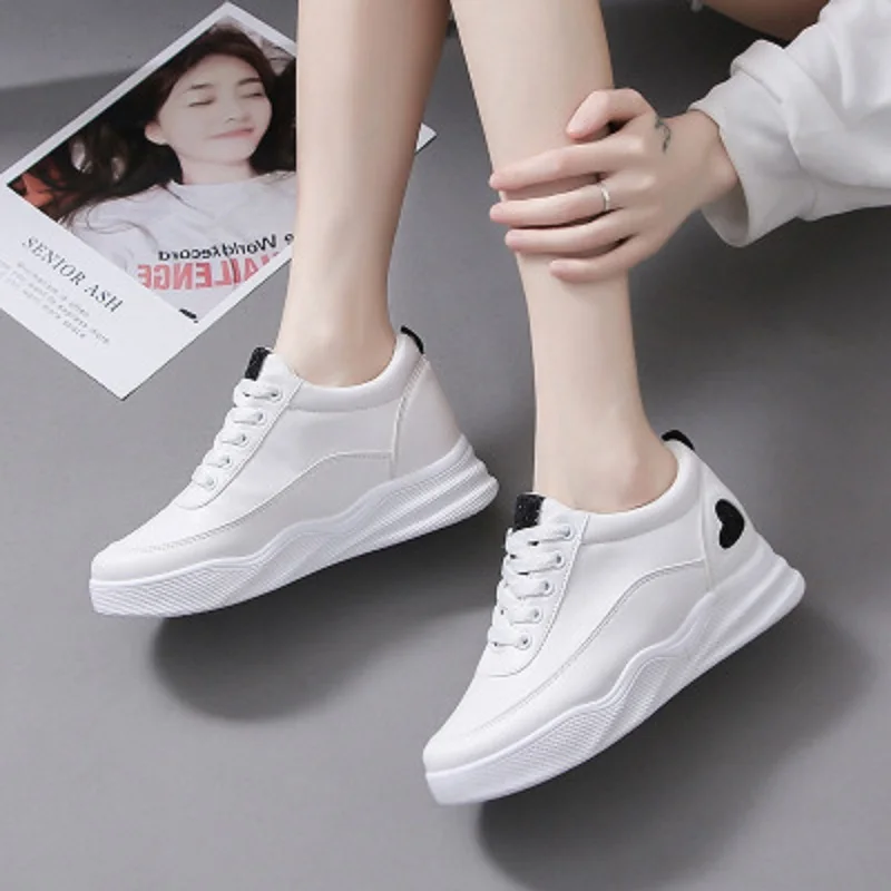 Женская обувь на платформе белая повседневная высоком каблуке 2019|Обувь без