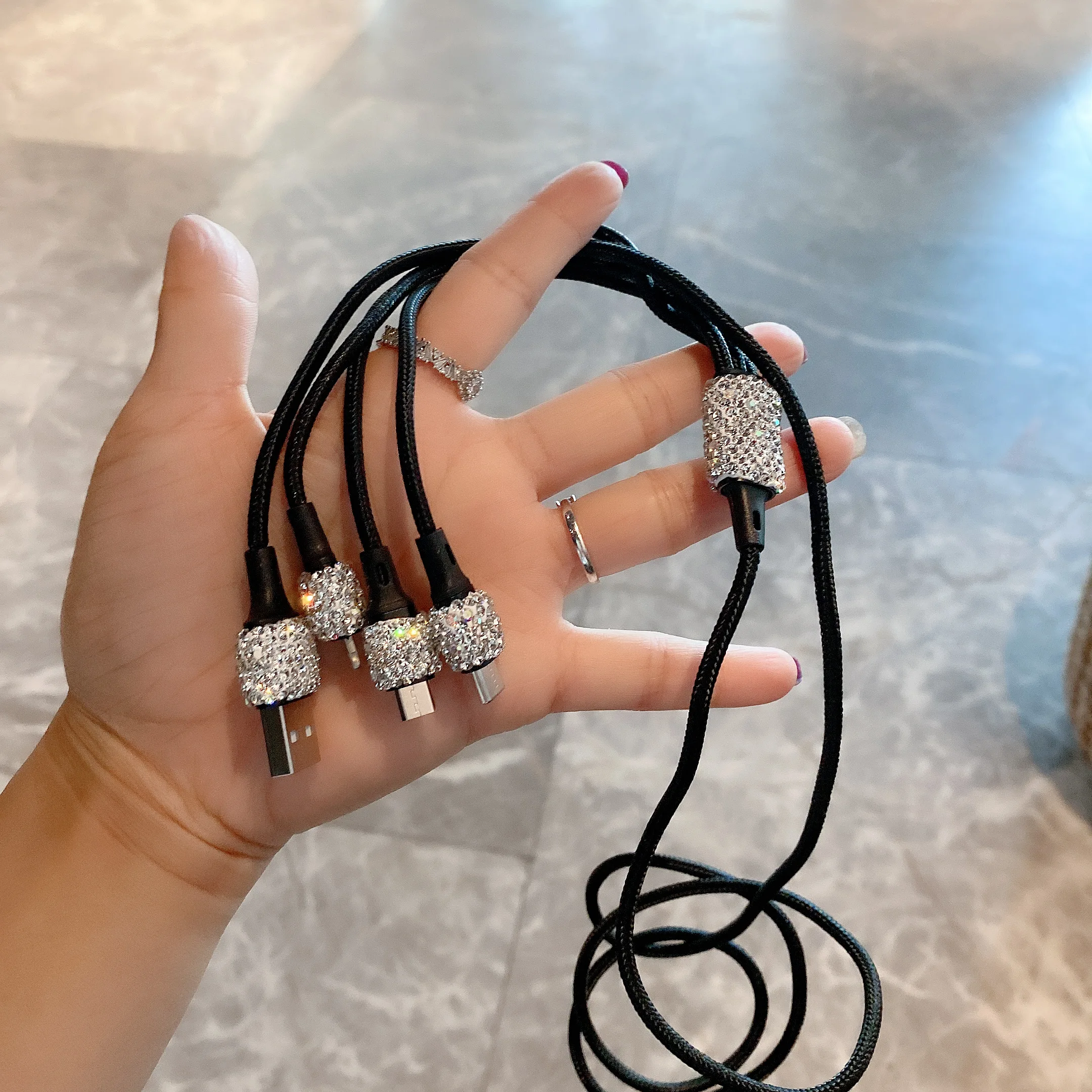 Sparkling Diamond 3in1 Iphone Android Type C Cable Fast Charging Data Cord Charger for IPad Phone Cables 1.2M USB Charge Wire | Дом и сад