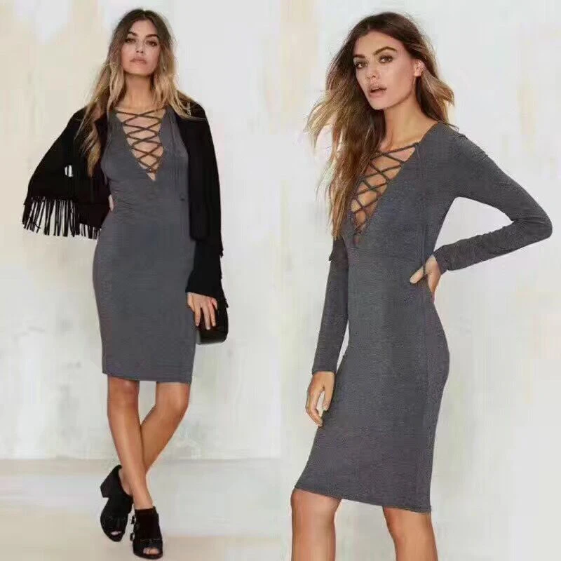 Модное сексуальное женское вечернее платье черного цвета облегающее с v образным