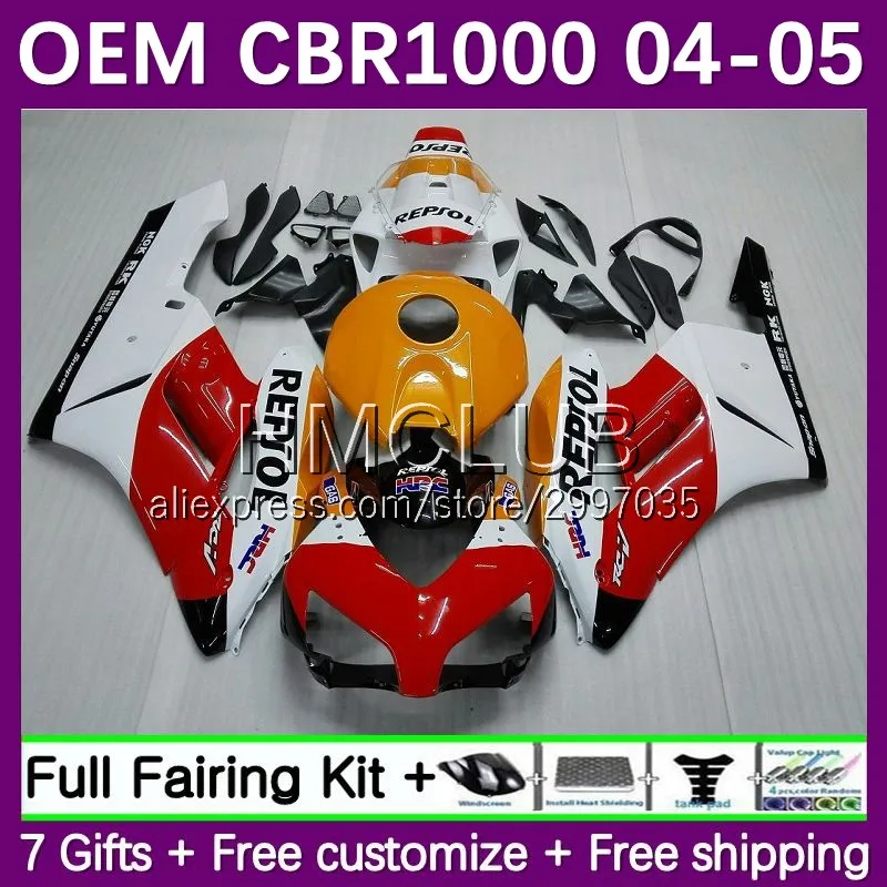 

Injection OEM For HONDA CBR1000 CBR 1000 RR CC 1000RR 2004 2005 17No.0 CBR-1000 1000CC CBR1000RR 04 05 Fairing Kit Repsol Red