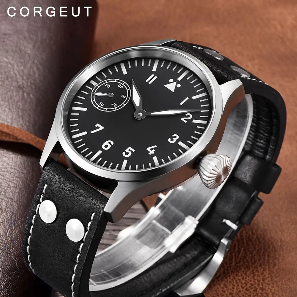 Corgeut 17 Jewels механические наручные часы Чайка 3600 движение 6497 Модные Кожаные