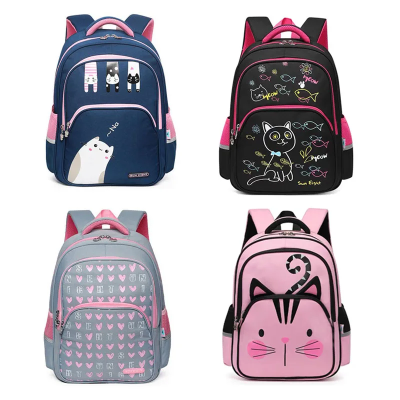 SUN EIGHT Lovely Cat New Arrival Girl School Backpacks School Bags for Little Girls School Bag Kids Bags 3-4 Grade