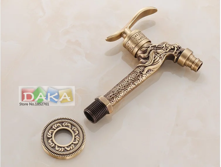 

2016 Long Garden Use Bibcock Faucet Tap/ Antique Brass Euro Art carving Bathroom Wall Mount Washing Machine Water Faucet Taps