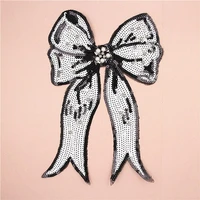 large bow tie sequin beaded embroidery patches for clothing sew on clothes t shirt appliques badge stripe sticker accessories