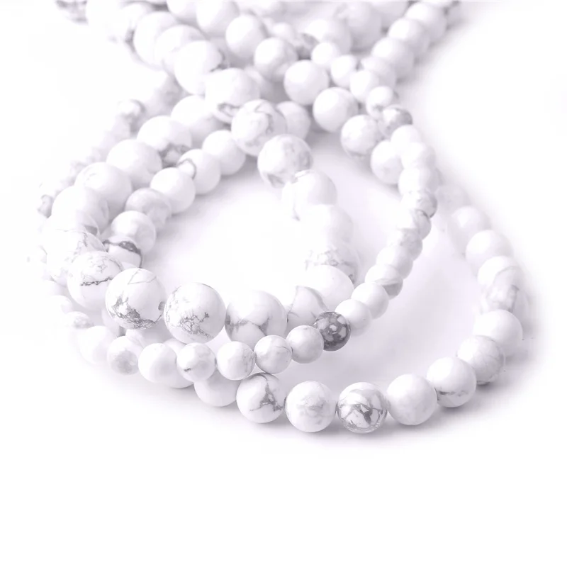 

Natural Polished White Turquoises Howlite Stone Beads 4 6 8 10 12MM Round Loose Beads for Jewelry Making DIY Bracelet 15.5"
