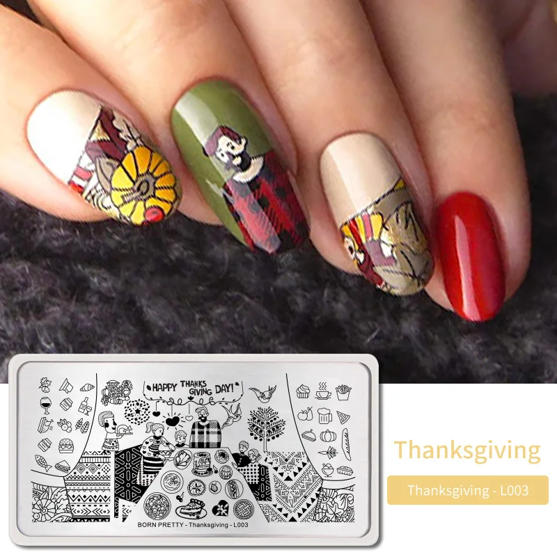 Thanksgiving Day3 BORN PRETTY дизайн ногтей штамп штамповка шаблон цветок геометрии любовь DIY маникюр изображение пластины из нержавеющей стали дизайн ногтей трафарет - Цвет: Thanksgiving Day3