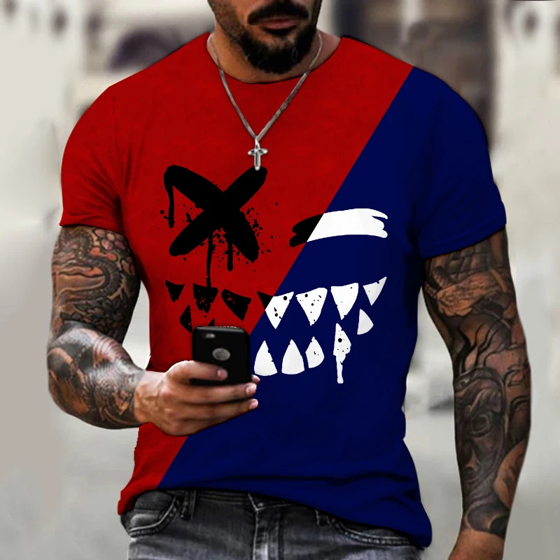

New hot sale men's t-shirts 3d two color t-shirt summer fashion tops daily short-sleeved casual high street o-neck streetwear