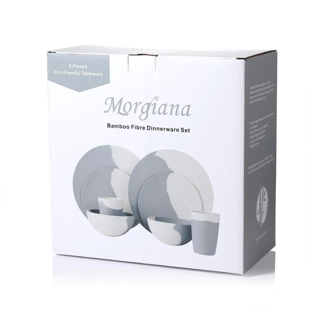 

Lekoch Bamboo Fiber 1SET for 8PCS Tableware Set gray and white Plate Bamboo Powder Fiber dinnerware Plate Bowl Cup Set for Party