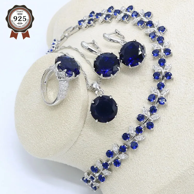 Темно синий полудрагоценный серебряный цвет искусственный браслет серьги