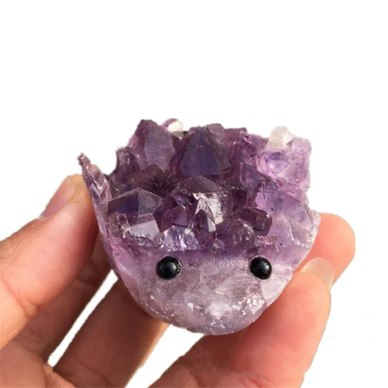 1 шт. натуральный резной вручную Хрустальный крафт Аметист кластер жеод еж для
