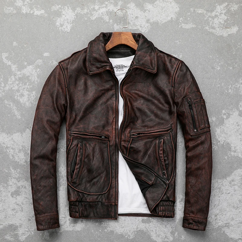 Мужская кожаная куртка GU.SEEMIO из 100% натуральной воловьей кожи верхняя