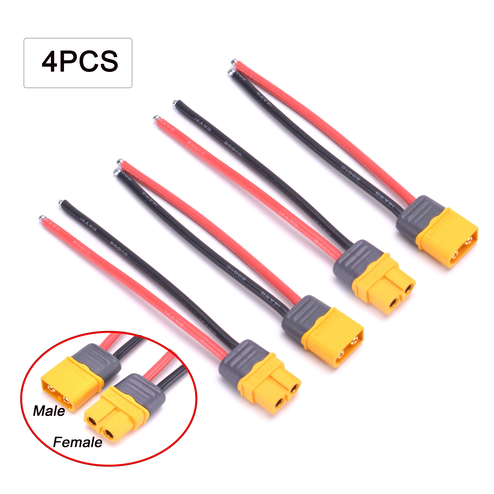 

2PCS / 4PCS Amass XT60 XT60H Male / Female Adapter connector with 14AWG 10cm 100mm Wire Cable for FPV Battery RC parts