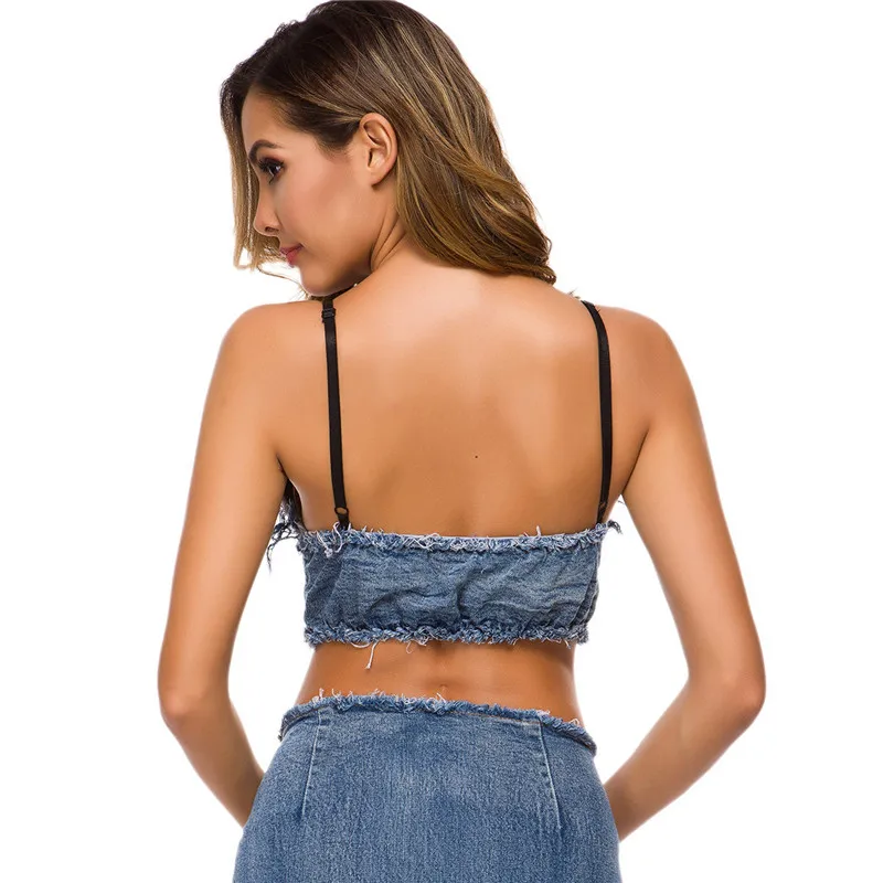 

Hjwsfdcai Sexy Denim Tube Top Bra Deep V Strappy Underwear Seamless Women's Tops Street Nightclub Stage Style Female Fashion Bra