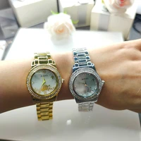 big case large watch for women white and gold trendy flower dial shiny crystal metal watches