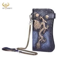 quality unisex genuine leather dargon emboss fashion checkbook iron chain organizer wallet purse design clutch handbag 1088 gt