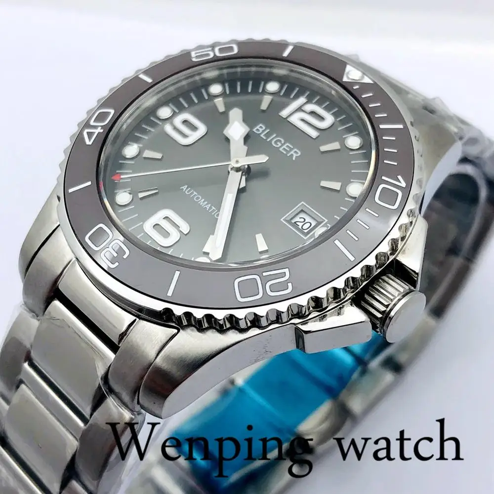 New Bliger 40mm Men s Top Luxury Mechanical Automatic Watch Sapphire Glass Ceramic Bezel Grey Dial Luminous Men s Watch