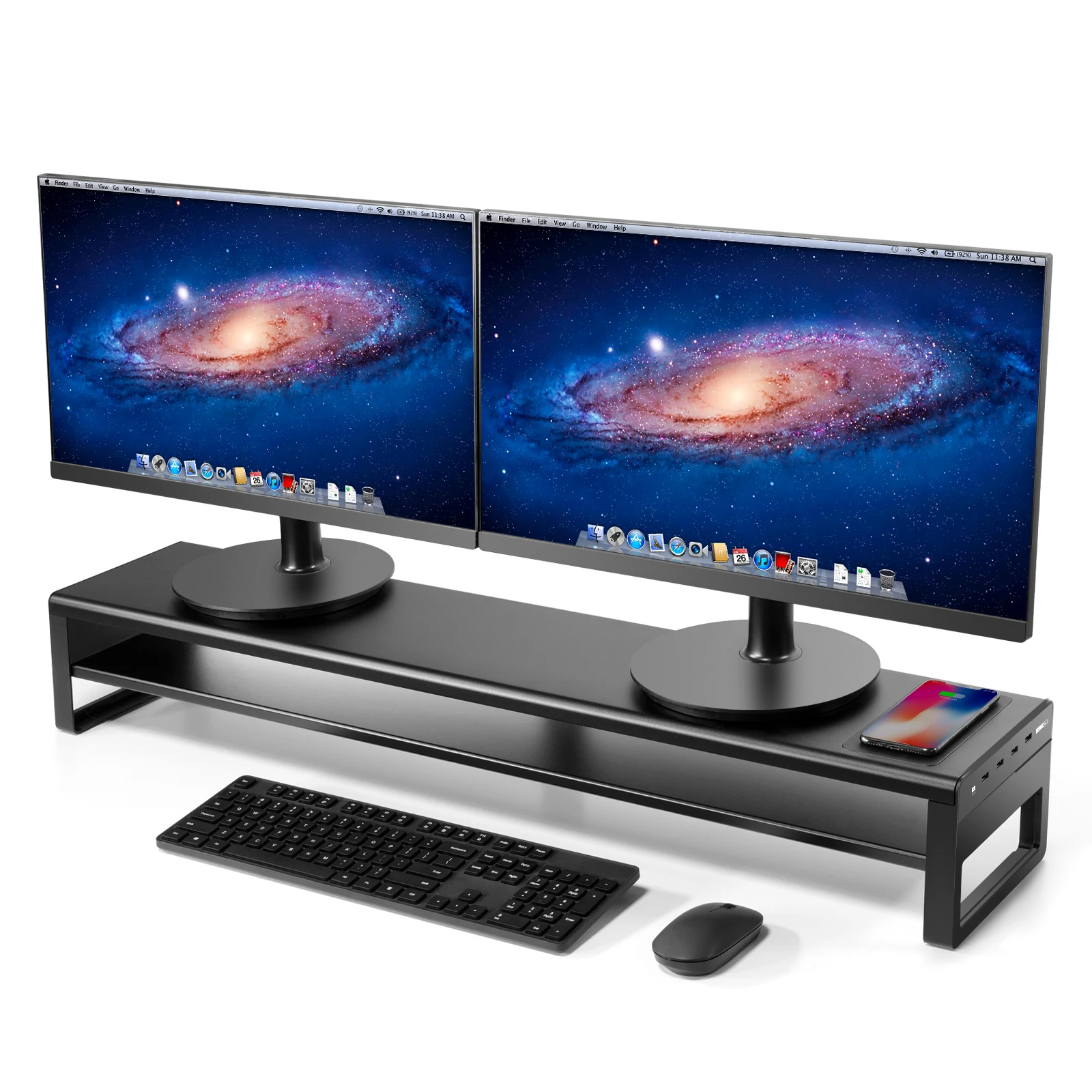 2 Tiers Dual Monitor Stand Aluminum Riser with Wireless Charging and 4 USB 3.0 Hub Ports for Computer TV Space Saving | Компьютеры и