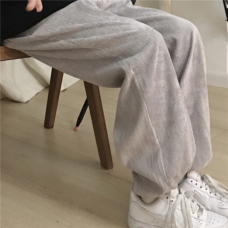 

Autumn/Winter Pure White Korean Version of Ins Loose Sweatpants Casual Joker Pit Corduroy Toe Casual Pants Straight Trousers