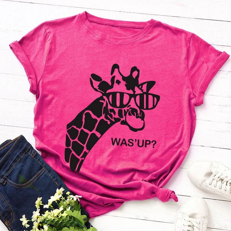 Новая летняя футболка с короткими рукавами и изображением жирафа бабочкой
