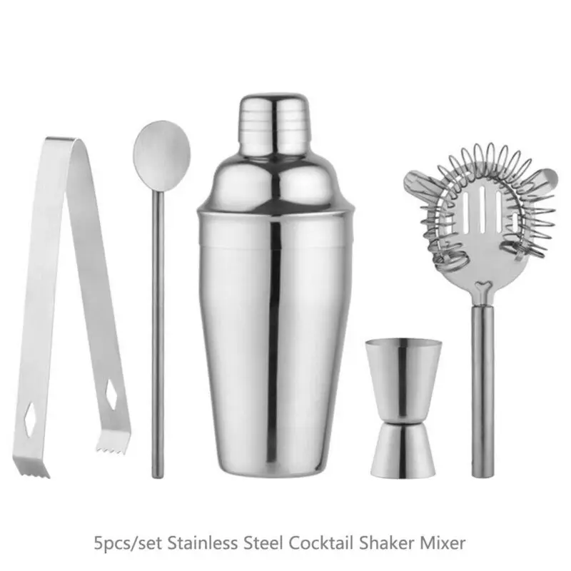 

5pcs Stainless Steel Cocktail Shaker Mixer Wine Martini Boston Shaker Set Barware Kit For Bartender Drink Party Bar Tools